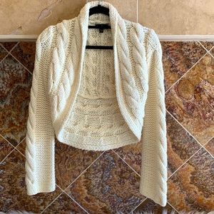 Bebe Cream Cropped Cable Knit Bolero Sweater w/ Silver Metallic Threads Vintage